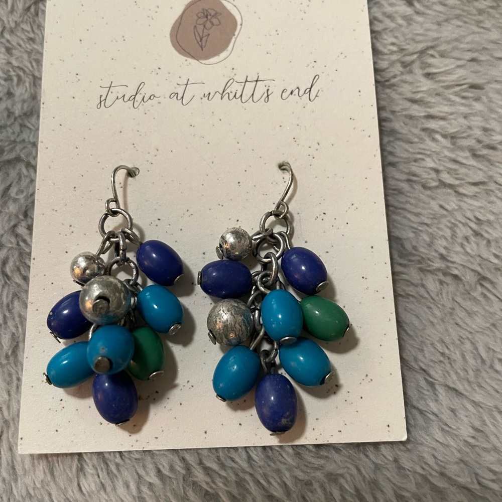 Blue and Green Cluster Earrings